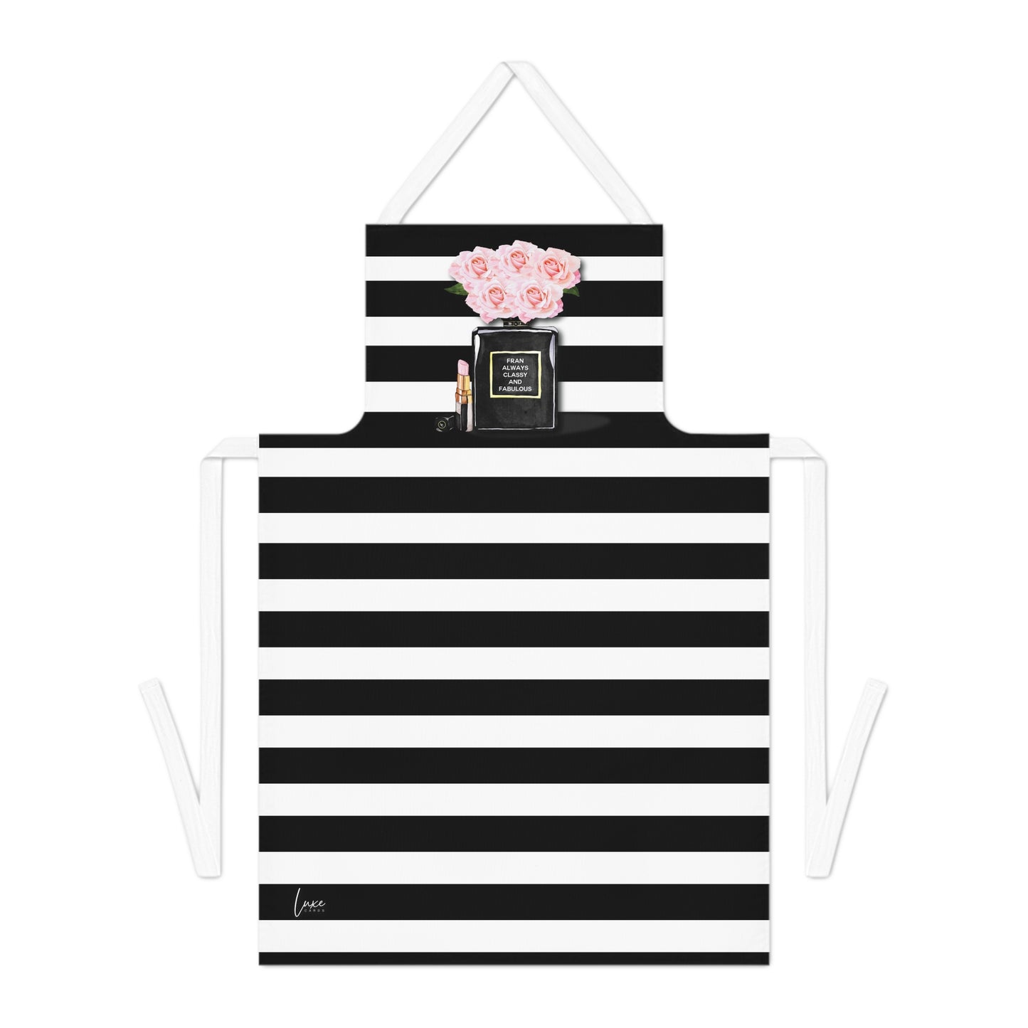 Panache Personalised Stripe and Rose apron with personalised wording - Luxury personalised gifts by Luxe Cards