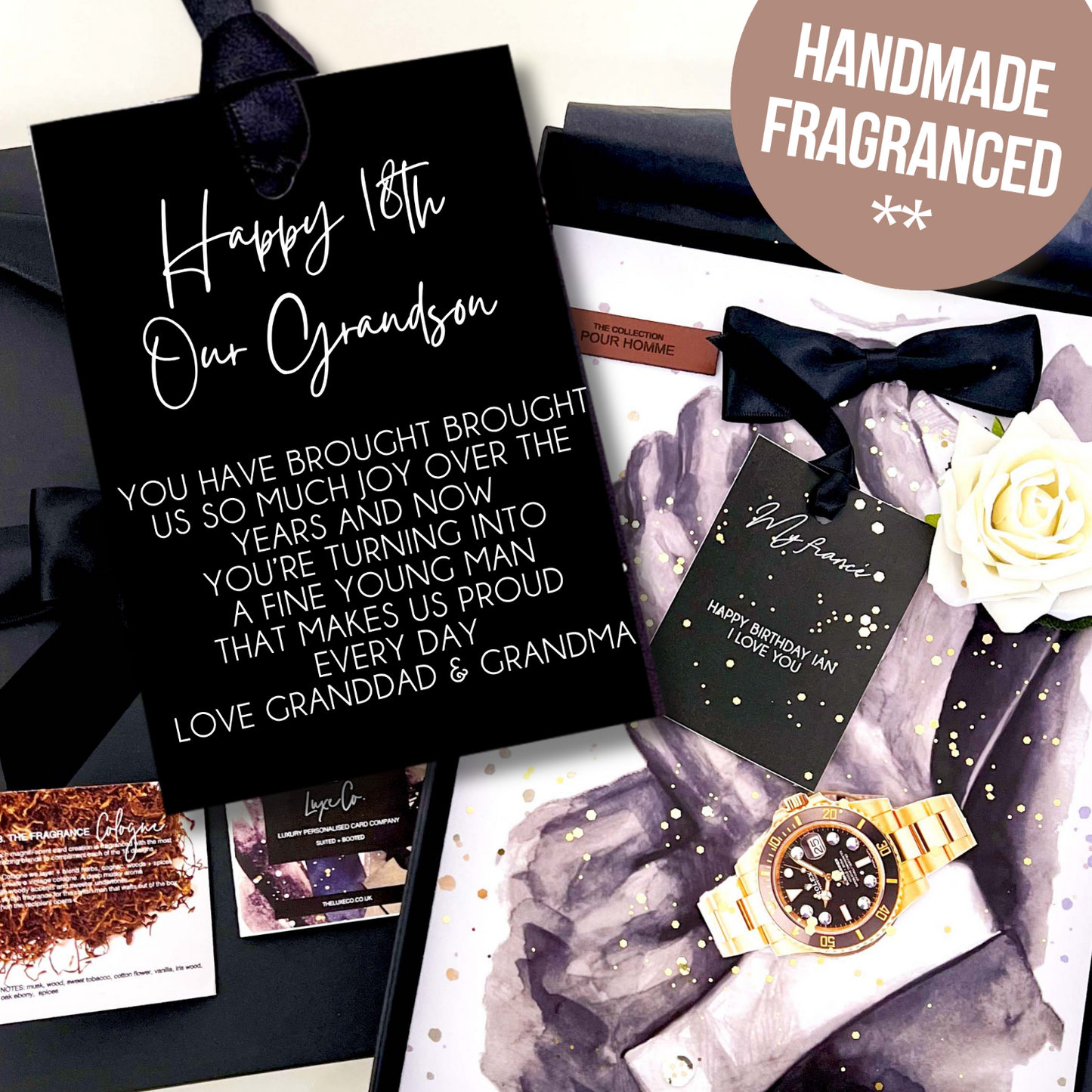 Grandson 18th card with watch design, and floral everlasting rose