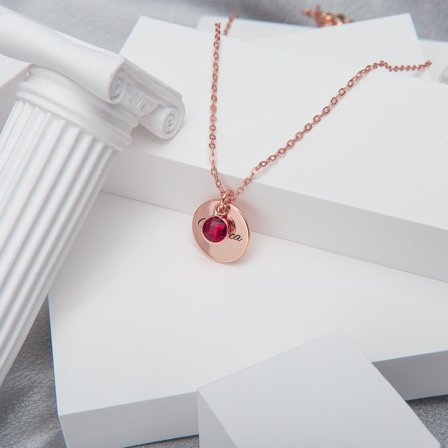 Personalised Name Circle Birthstone Necklace Rose Gold (925 Sterling Silver)