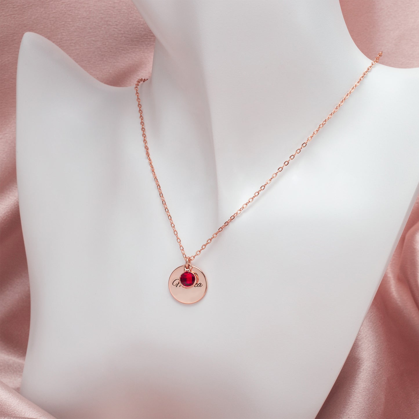 Personalised Circle Birthstone Necklace (925 Sterling Silver) available in all 12 birthstones and silver, rose gold or gold