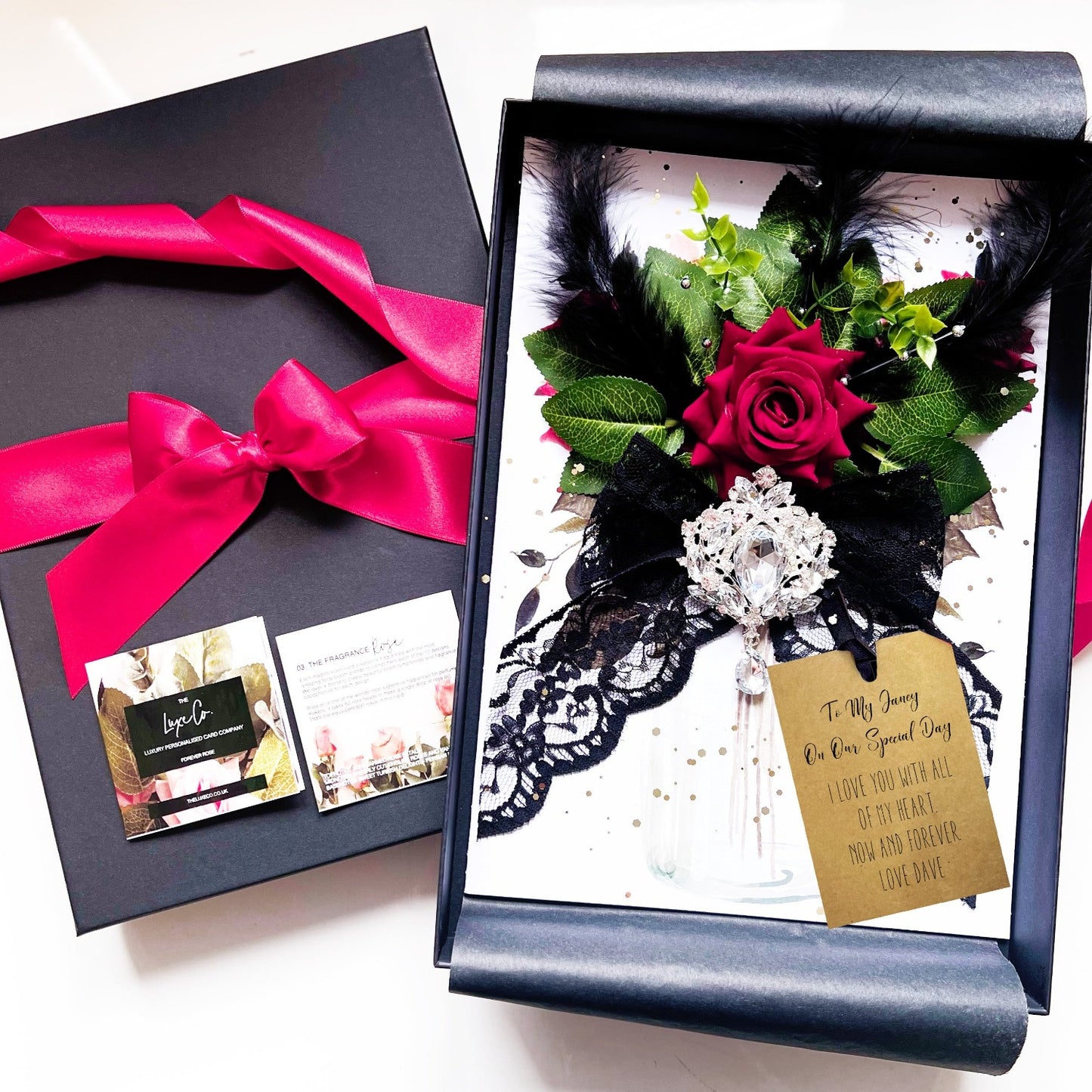 Sexy black lace red rose card