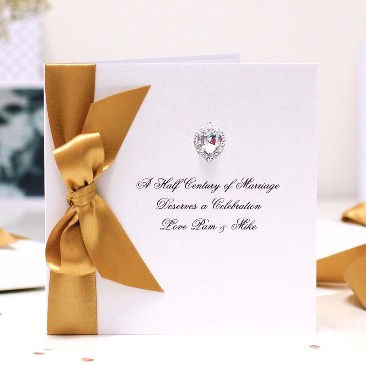 Boxed Bedazzled Swarovski Crystal Golden Anniversary Card | The Luxe Co