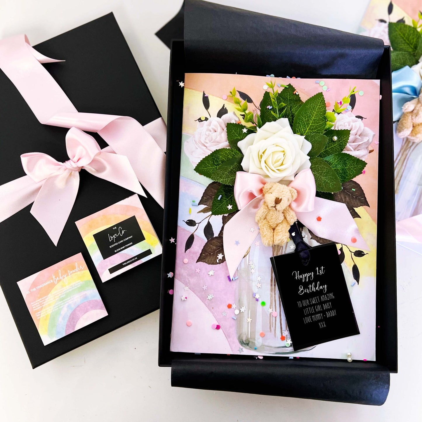 Luxury Teddy Bear First Birthday Card scented and boxed