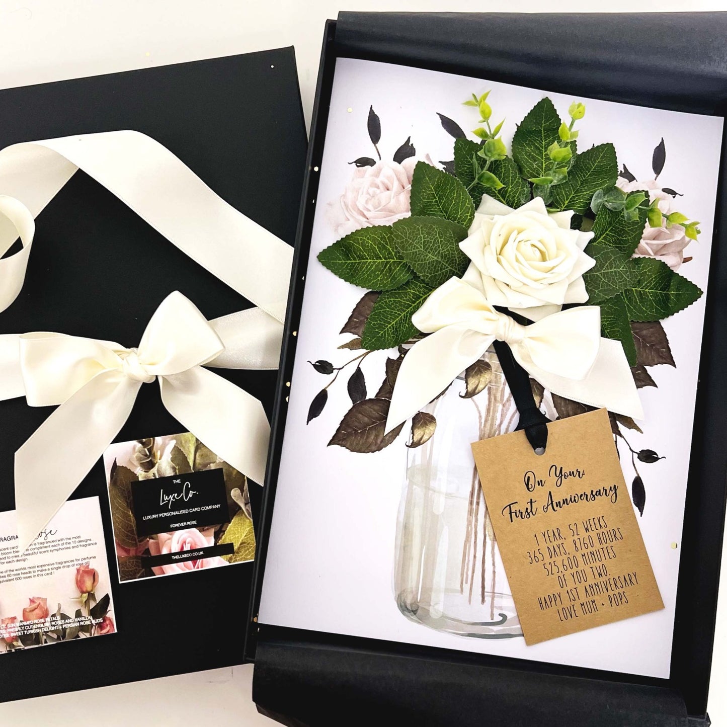 Luxury anniversary flowers card with ivory rose handmade and scented