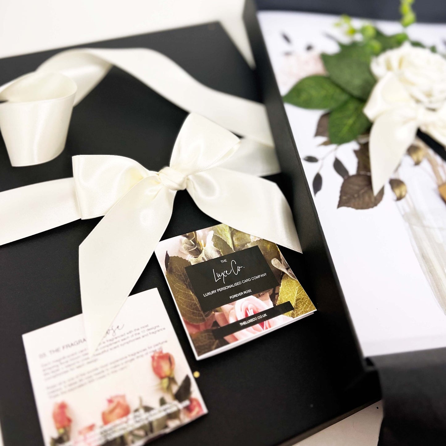 Boxed Scented ivory Rose Anniversary Card - theluxeco.co.uk