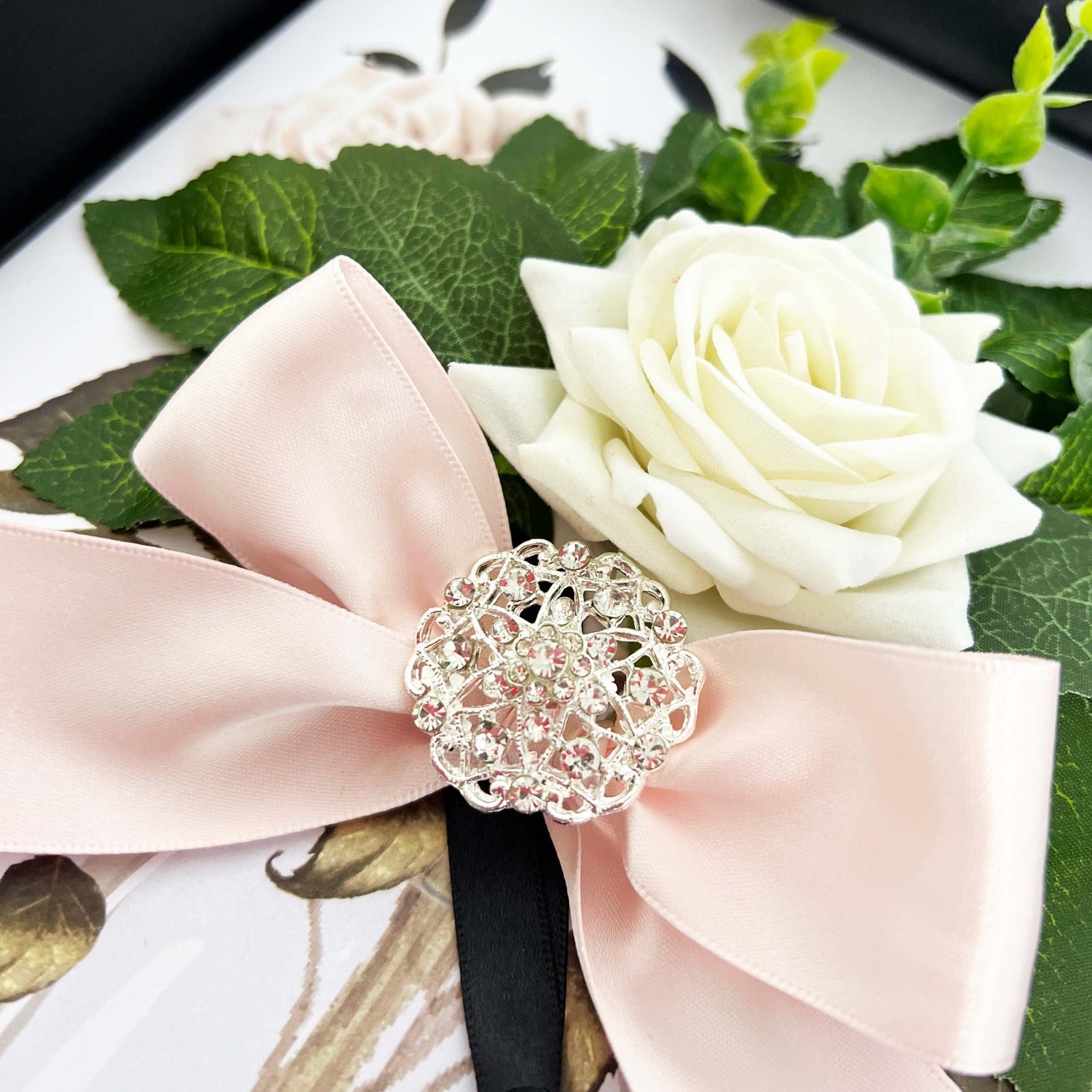 Baby pink Opulence Luxury Rose + Diamond Christening Card