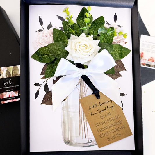 Personalised 60th luxury scented handmade ivory velvet rose wedding anniversary cards and silky diamond ribbon for 60th Diamond anniversary