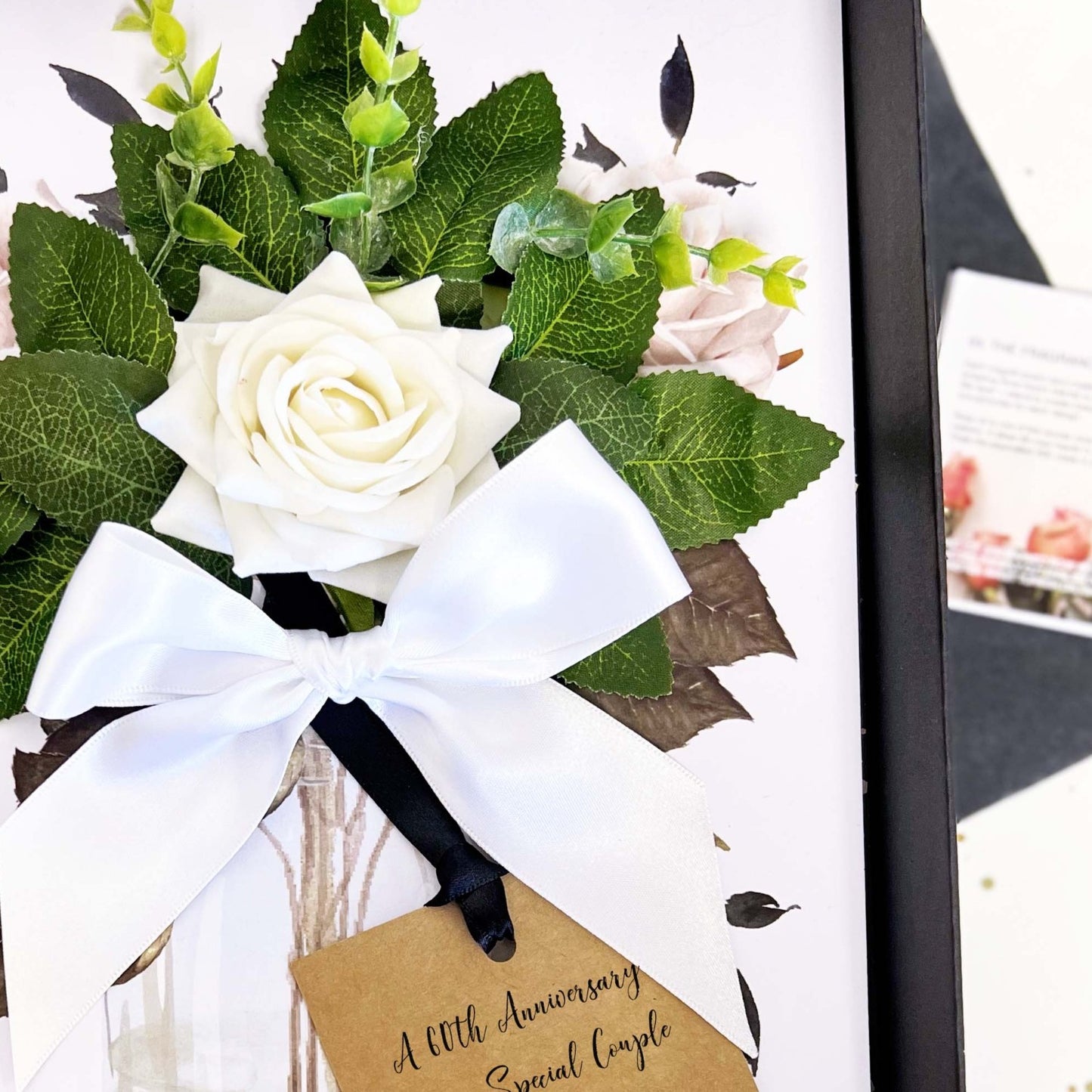 Personalised 60th luxury scented handmade ivory velvet rose wedding anniversary cards and silky diamond ribbon for 60th Diamond anniversary