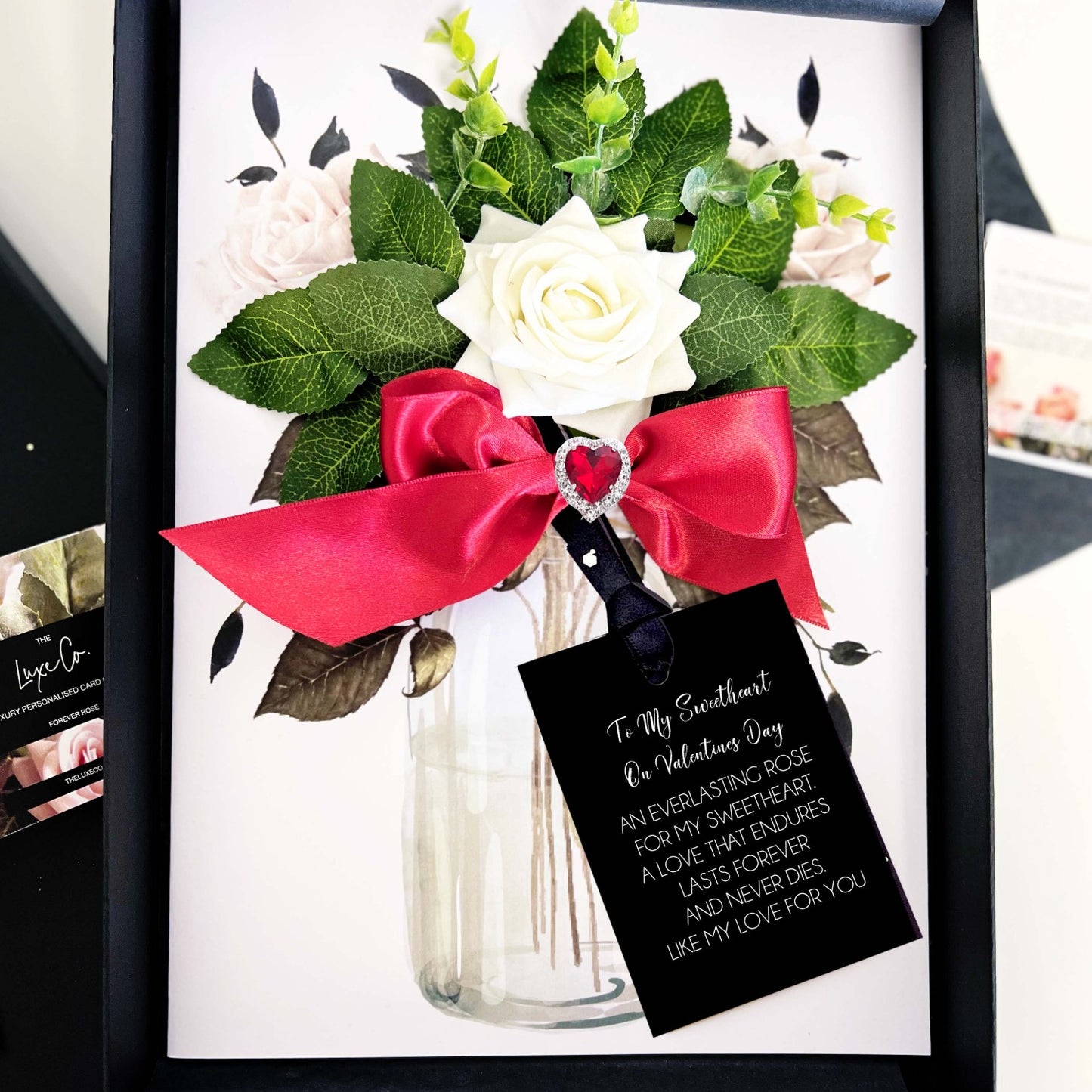 Handmade Scented Luxury Rose card with Crystal Gemstone Heart for a special Valentines day