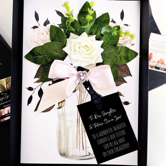 Personalised luxury handmade scented engagement card with sparkly heart and everlasting rose that doesn't die to symbolise everlasting love