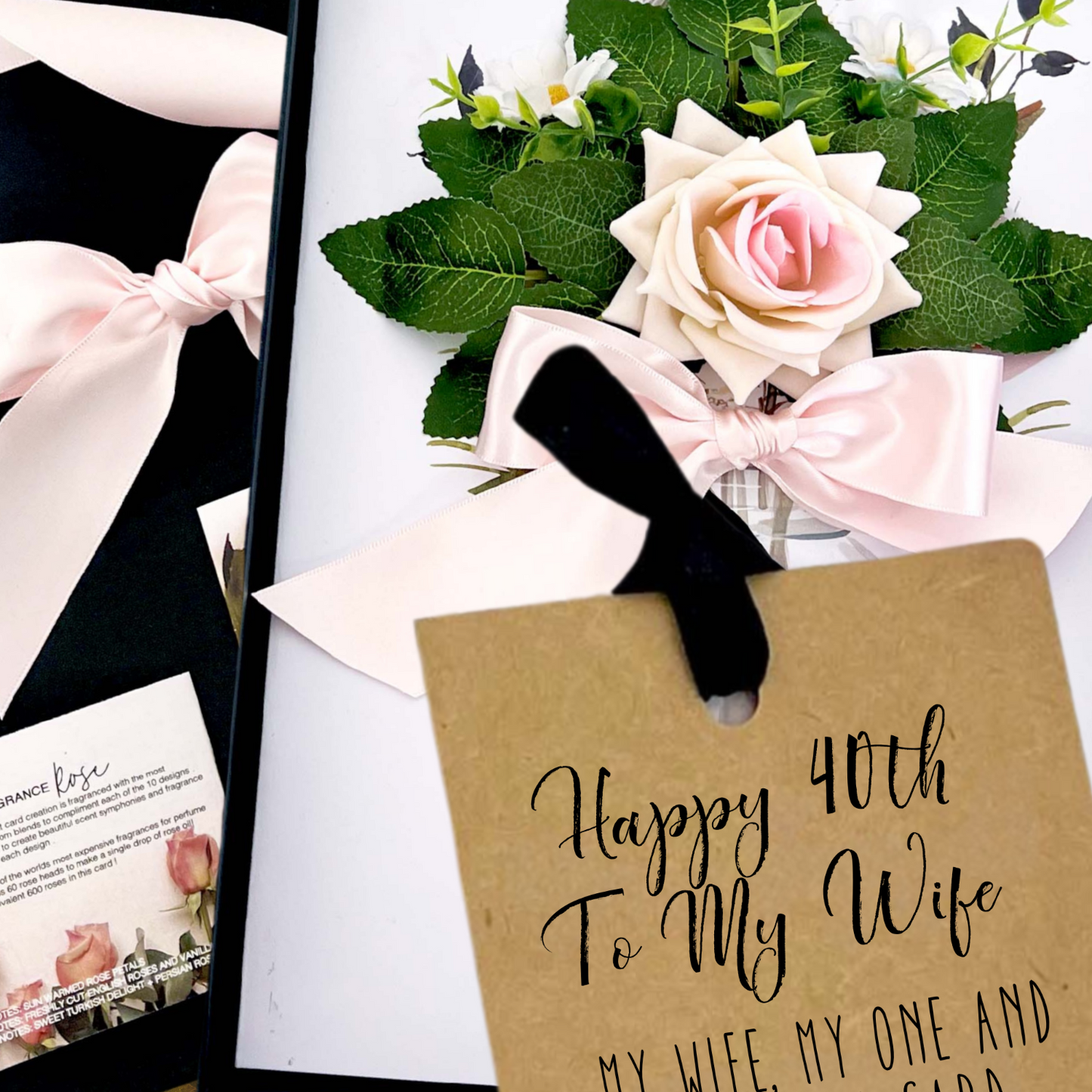 Luxury Floral arrangement 40th Wife Birthday Card with a 'Happy 40th to My Wife' card handmade with everlasting rose to symbolise your everlasting love!