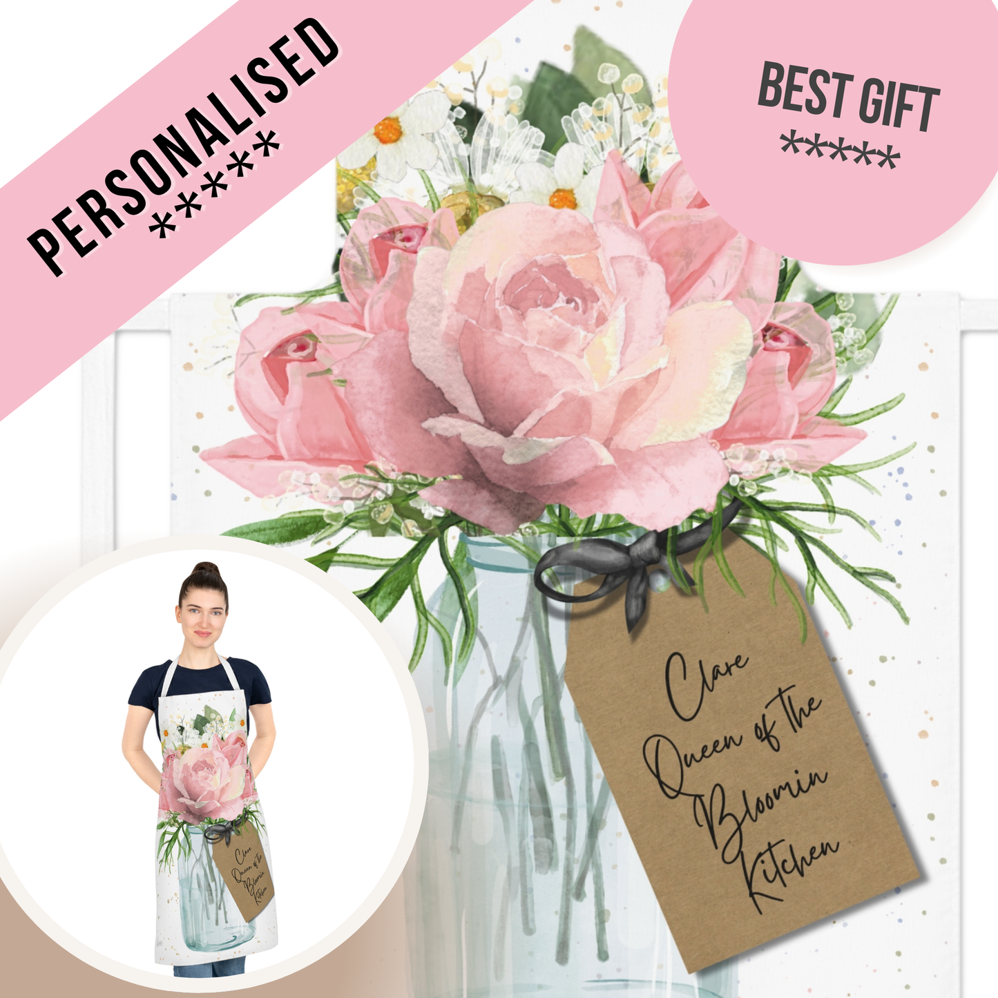 Personalised Bloom Blush Rose Apron