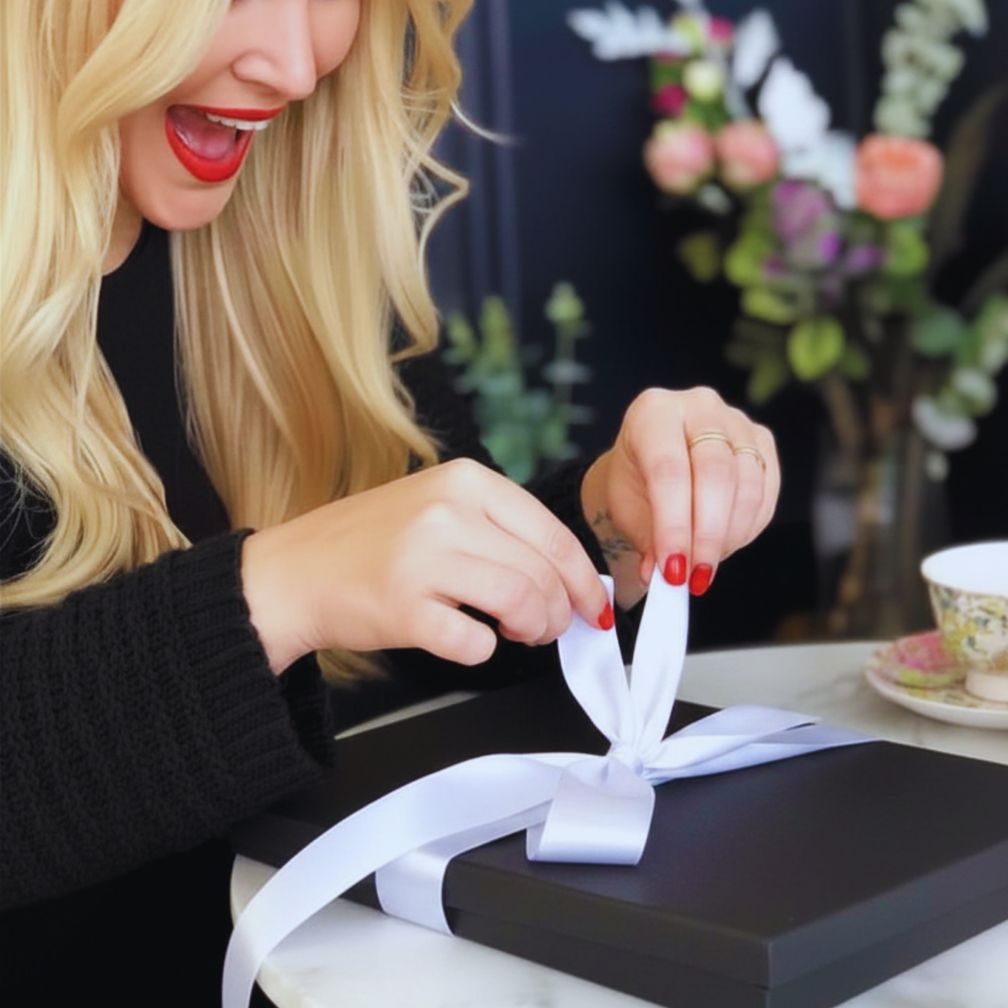 Luxury Boxed Diamond Anniversary Gift by Luxe Cards - The Sweetheart Scented 60th Everlasting Rose to celebrate the diamond wedding anniversary. Comes gift boxed in luxe 2 piece black box tied with silky white ribbon to be treat a open