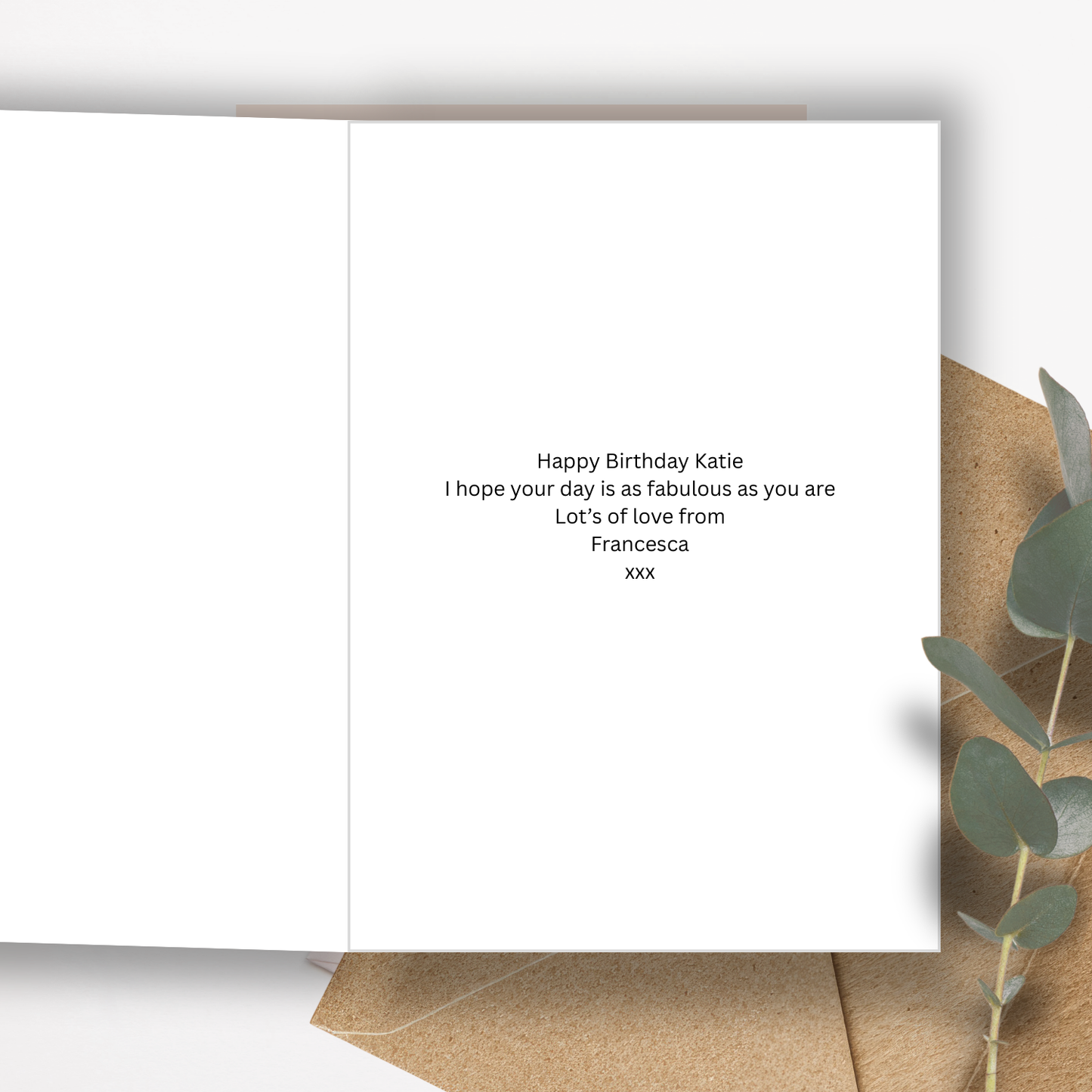 Add a personalised printed message to be printed inside your Greeting card with personalized wording