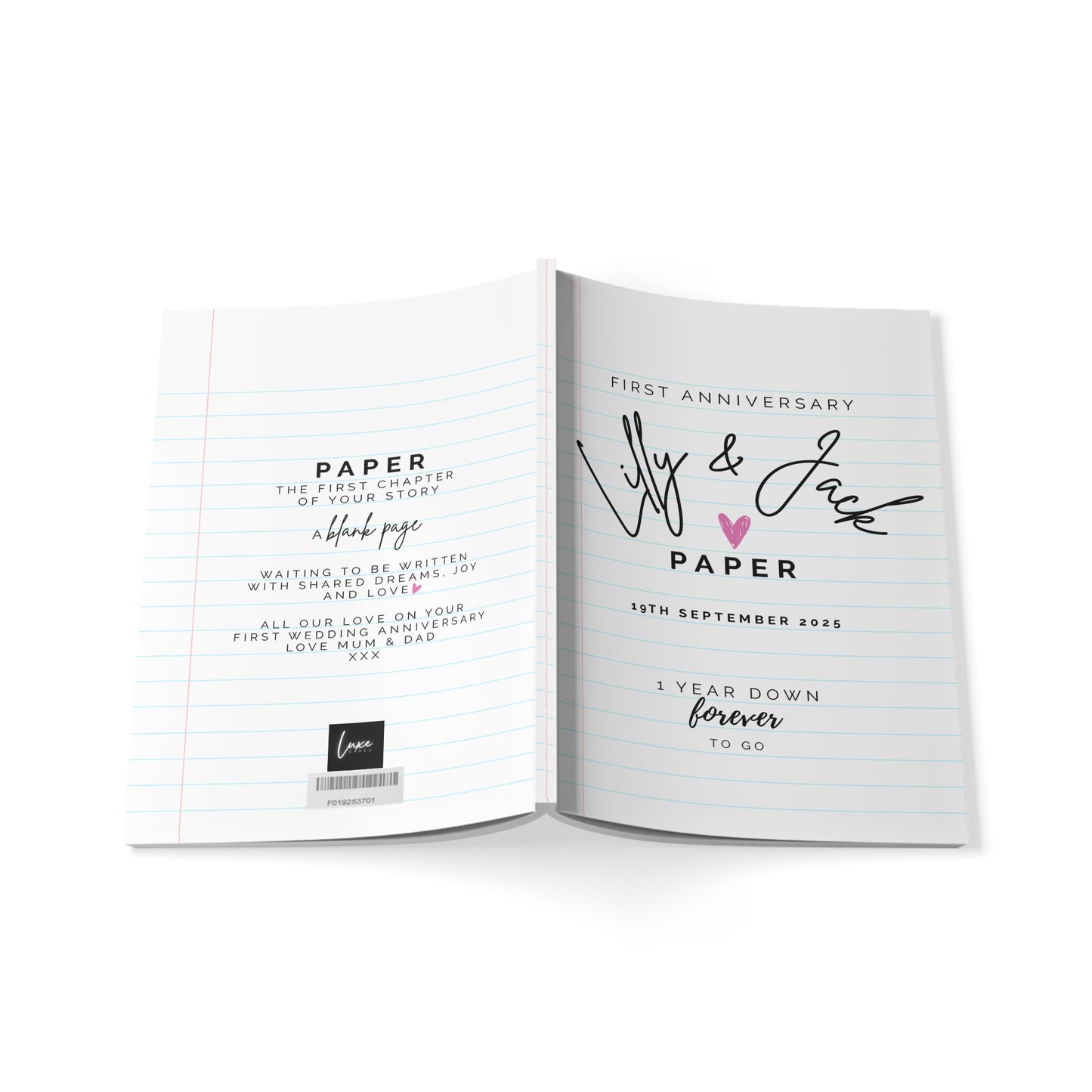 Personalised Paper Wedding Anniversary A5 Softcover Notebook