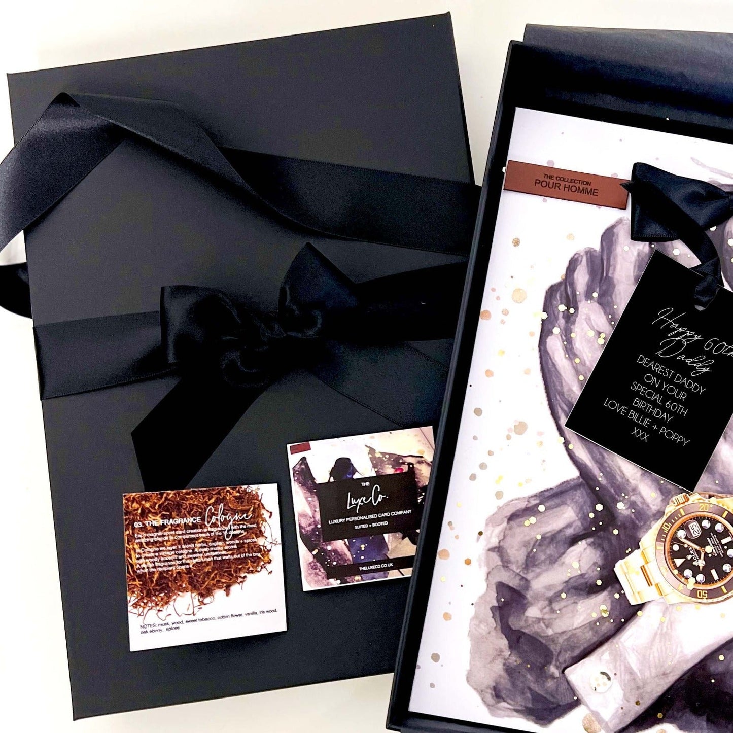 Boxed personalised 40th birthday cards for him with satin box bow tie