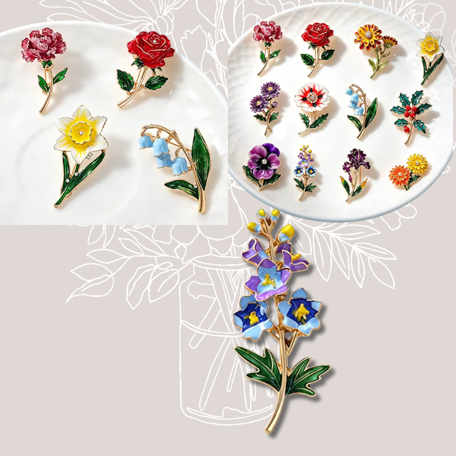 July Birth Flower - Larkspur Enamelled Brooch in Box