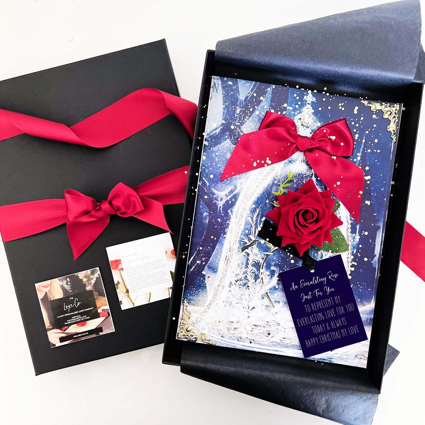 Husband Christmas card with romantic handmade red rose and personalised with your own soppy message