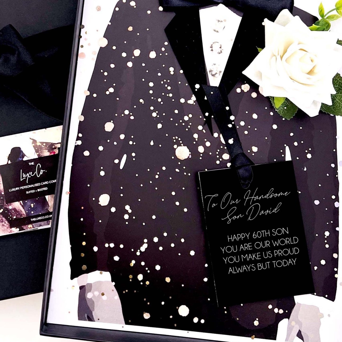 Handmade Personalised 80th Tux Birthday Card for Son on his 80th Birthday