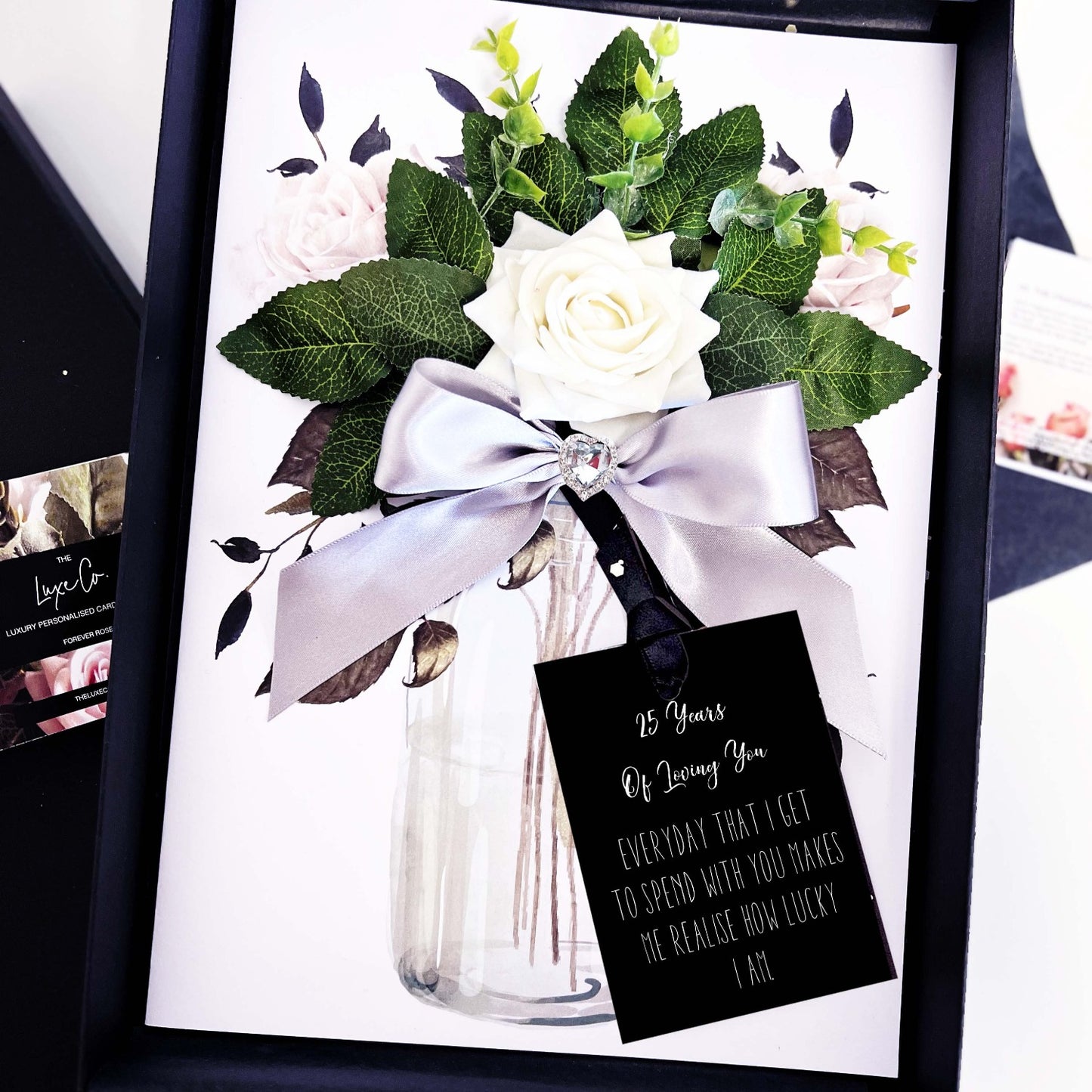 Silver Heart + Flowers Gift Boxed Anniversary Gift Card