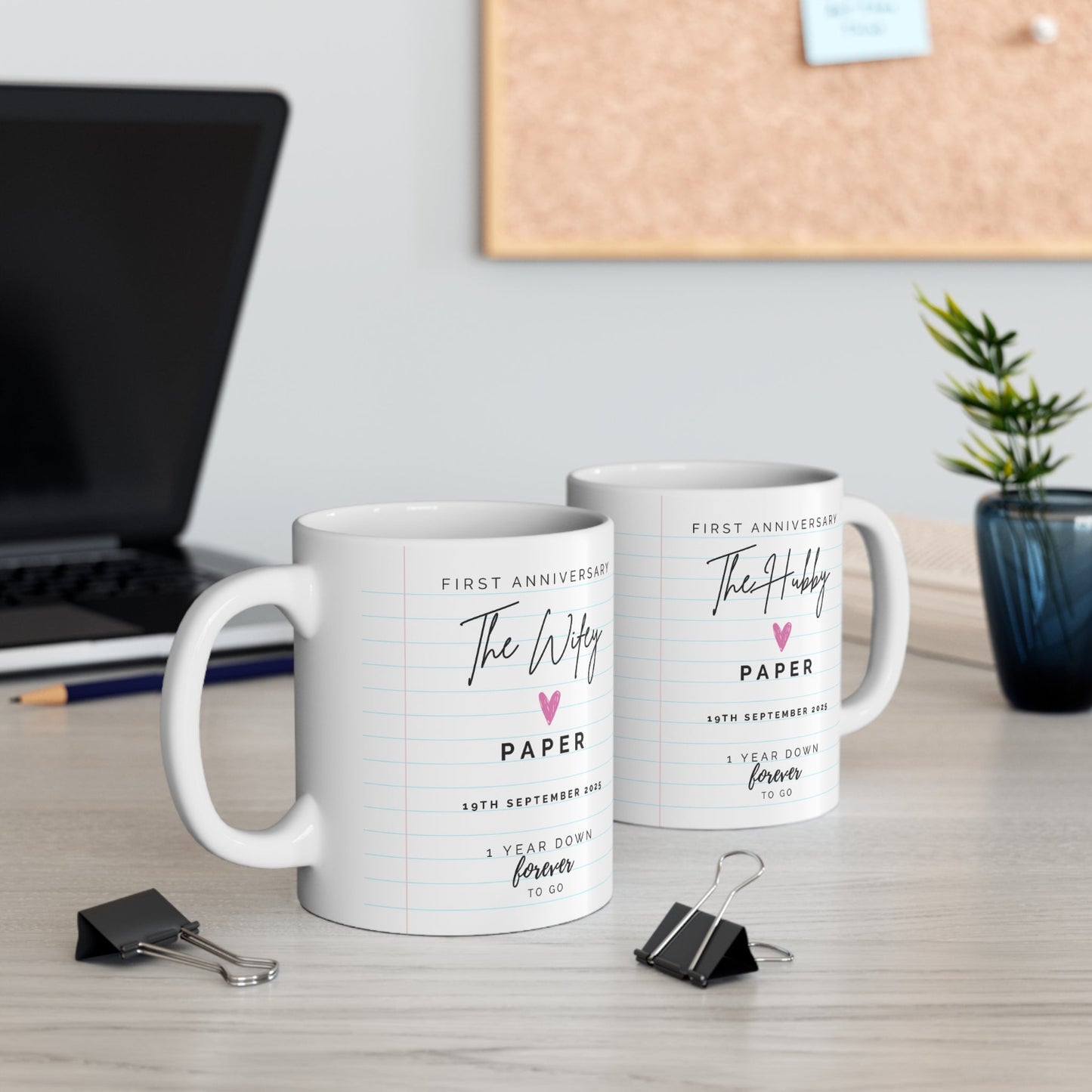 Wifey and Hubby personalised wedding anniversary Mugs Two white mugs with printed text. The perfect personalised Husband and Wife Gift