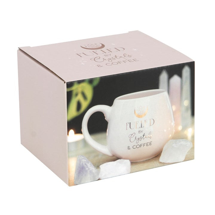 White mug with text in a decorative box on a white background