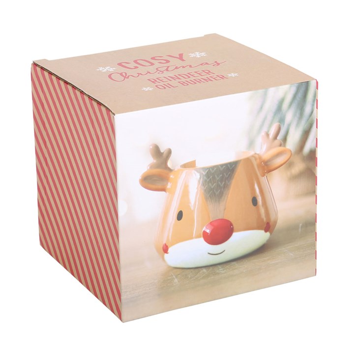 Cosy Christmas Reindeer Oil Burner in Box with a reindeer design and 'Cosy Christmas' text on a white background
