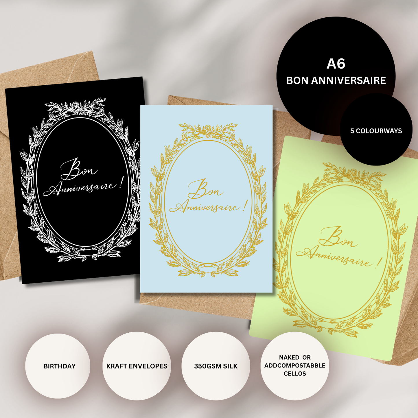 Vintage Birthday Card for Her – Bon Anniversaire Black & White