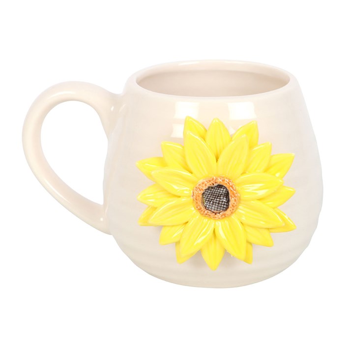 Sunflower mug with a yellow sunflower design on a white background