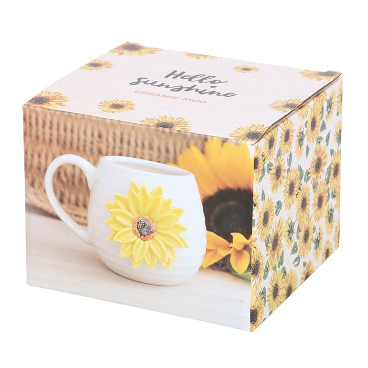 Ceramic Sunflower White mug with 3d sunflower design in a decorative box