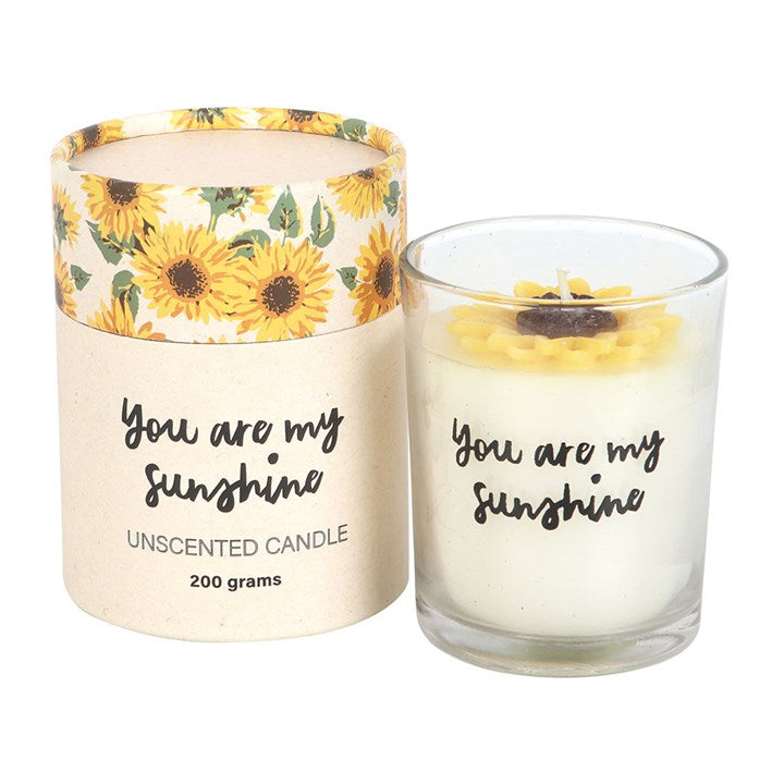 Anniversary Candle Gift for the 3rd wedding anniversary with sunflower design and 'You are my sunshine' text on a white background