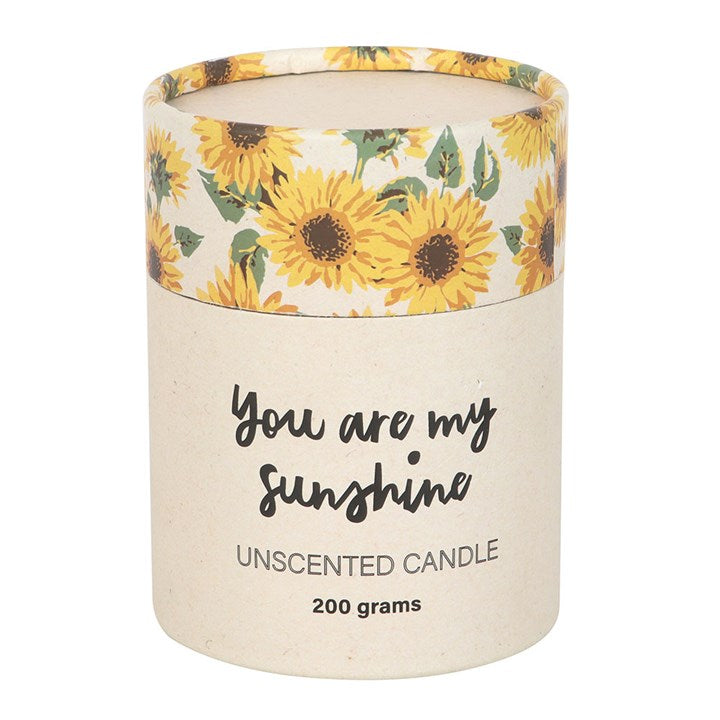 Sunflower Anniversary Candle with sunflower design and 'You are my sunshine' text on a white background for 3rd anniversaries