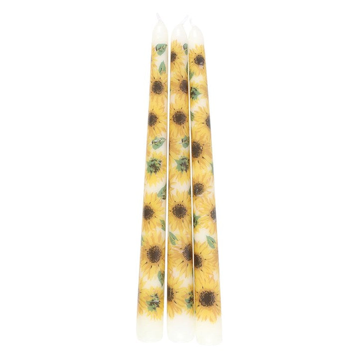 Set of 3 sunflower taper candles gift idea