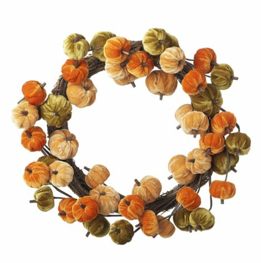 Large Orange Velvet Pumpkin Wreath