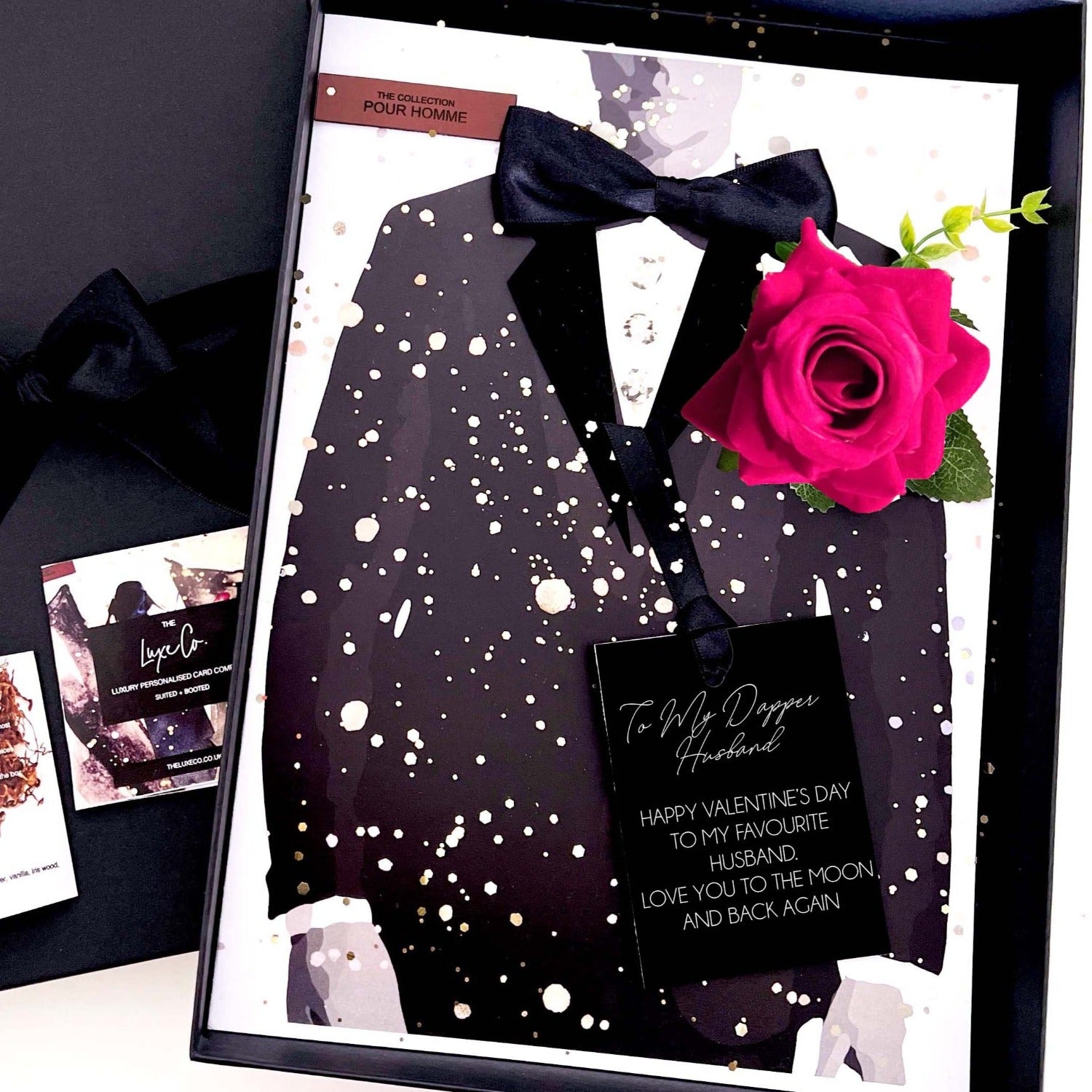 Hot Pink rose Husband tux jacket 50th luxury Anniversary card design