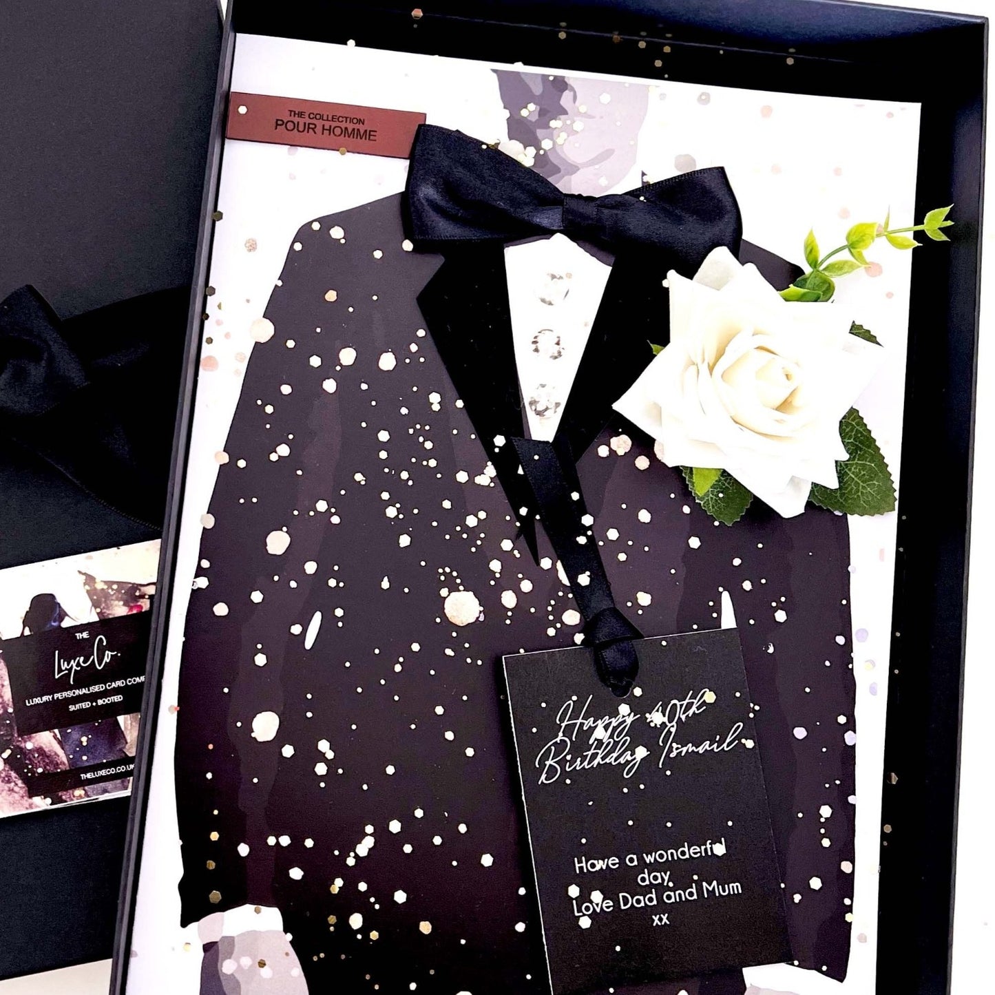 Ivory rose tux jacket luxury card design