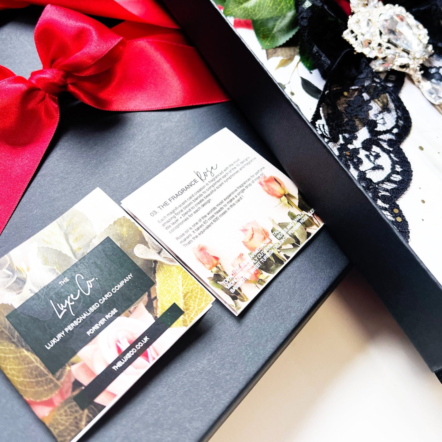 Boxed Black Lace & Red Rose Bling Super Luxe Design