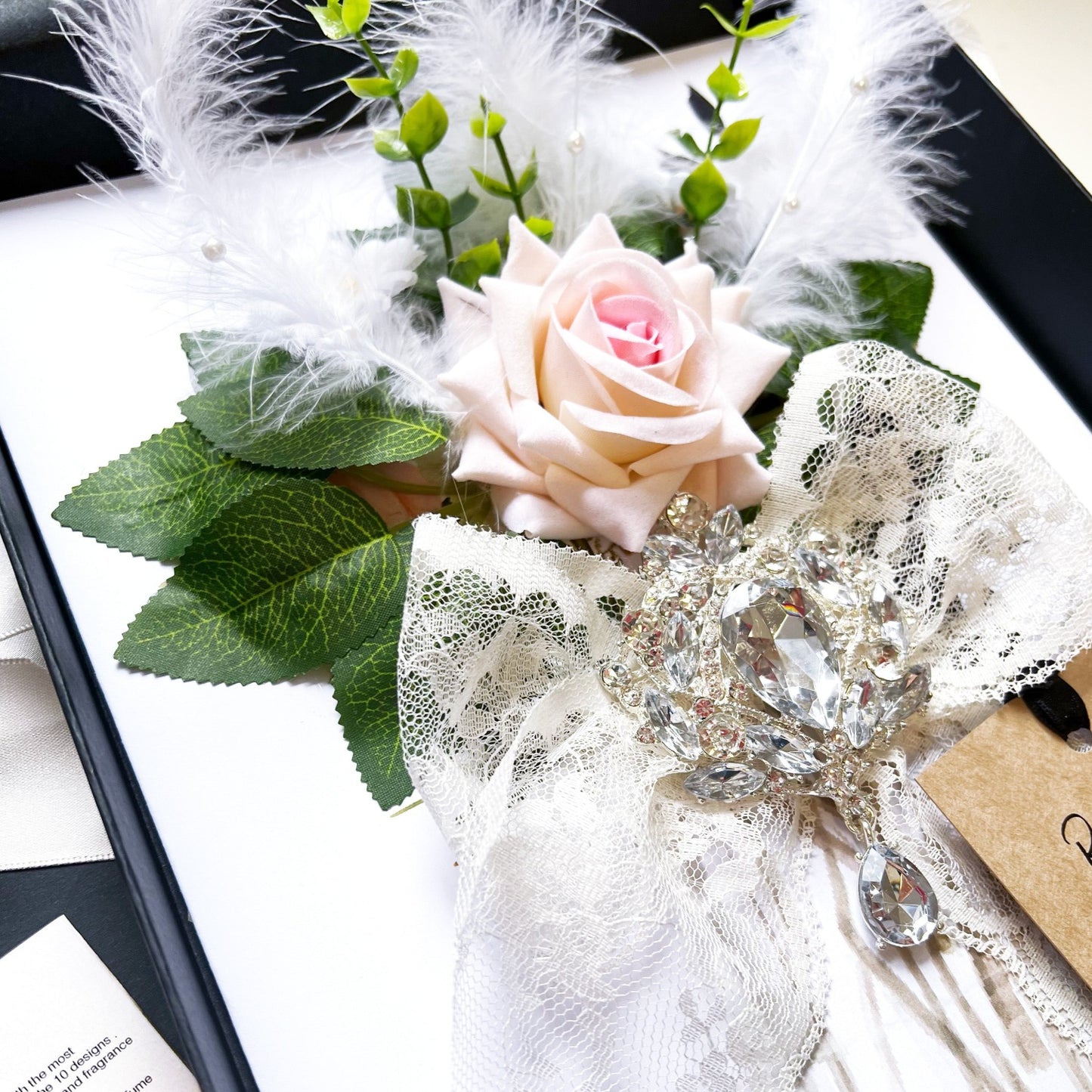 Luxury Handmade Boxed Engagement Card 'Art Deco Lace & Rose'