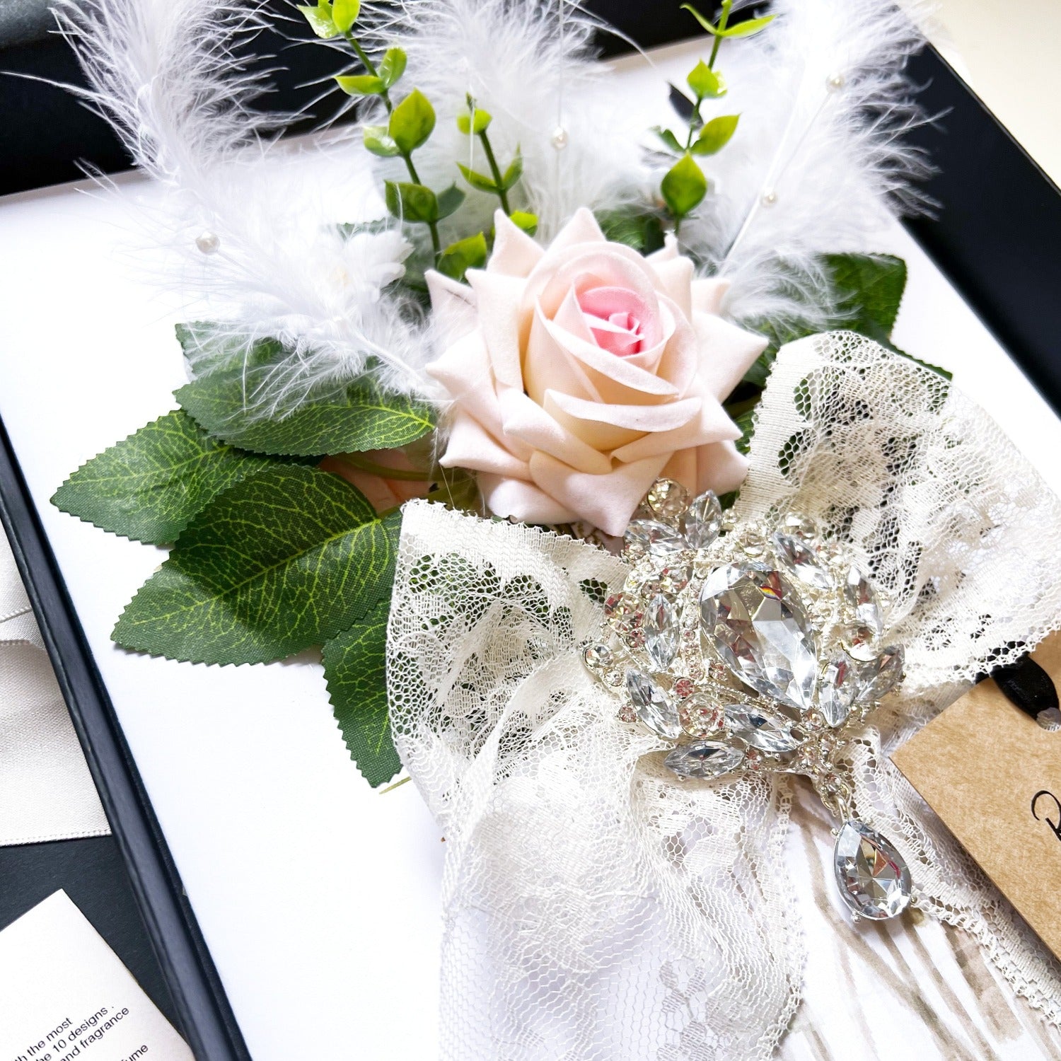 Luxury Handmade Boxed Engagement Card 'Art Deco Lace & Rose'