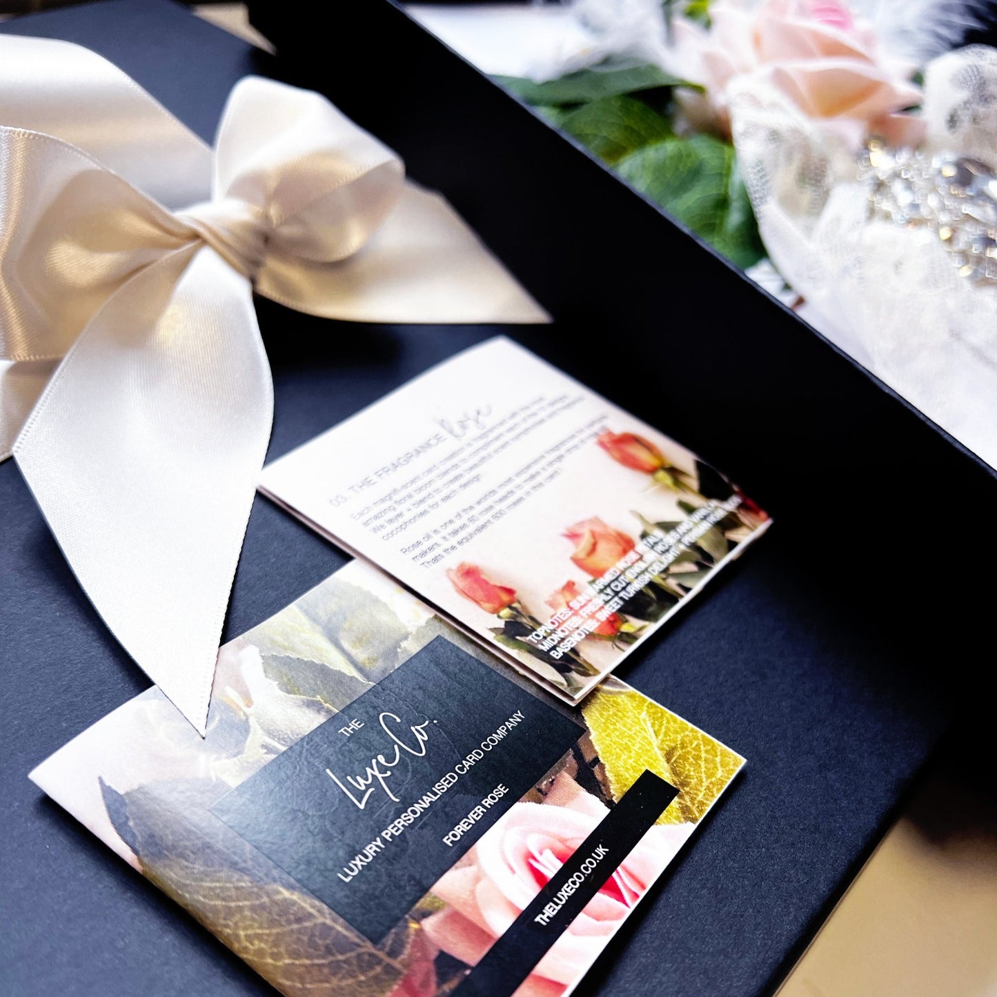 Personalised Handmade Boxed Engagement Card 'Art Deco Lace & Rose'