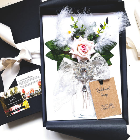 The worlds most beautiful personalised Handmade Boxed Luxury Engagement Card 'Art Deco Lace & Rose'