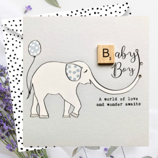 Baby Elephant Boy Scrabble Card