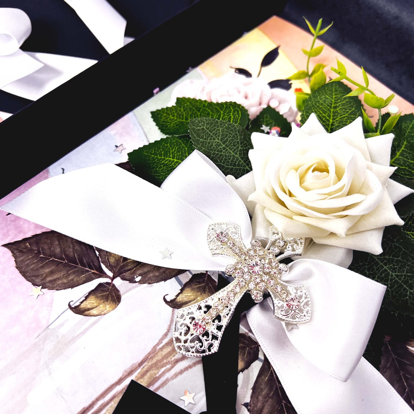 Bloom Baby Powder Card Design Crystal Cross