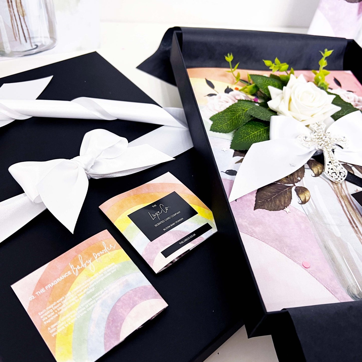Bloom Baby Powder Card Design Crystal Cross