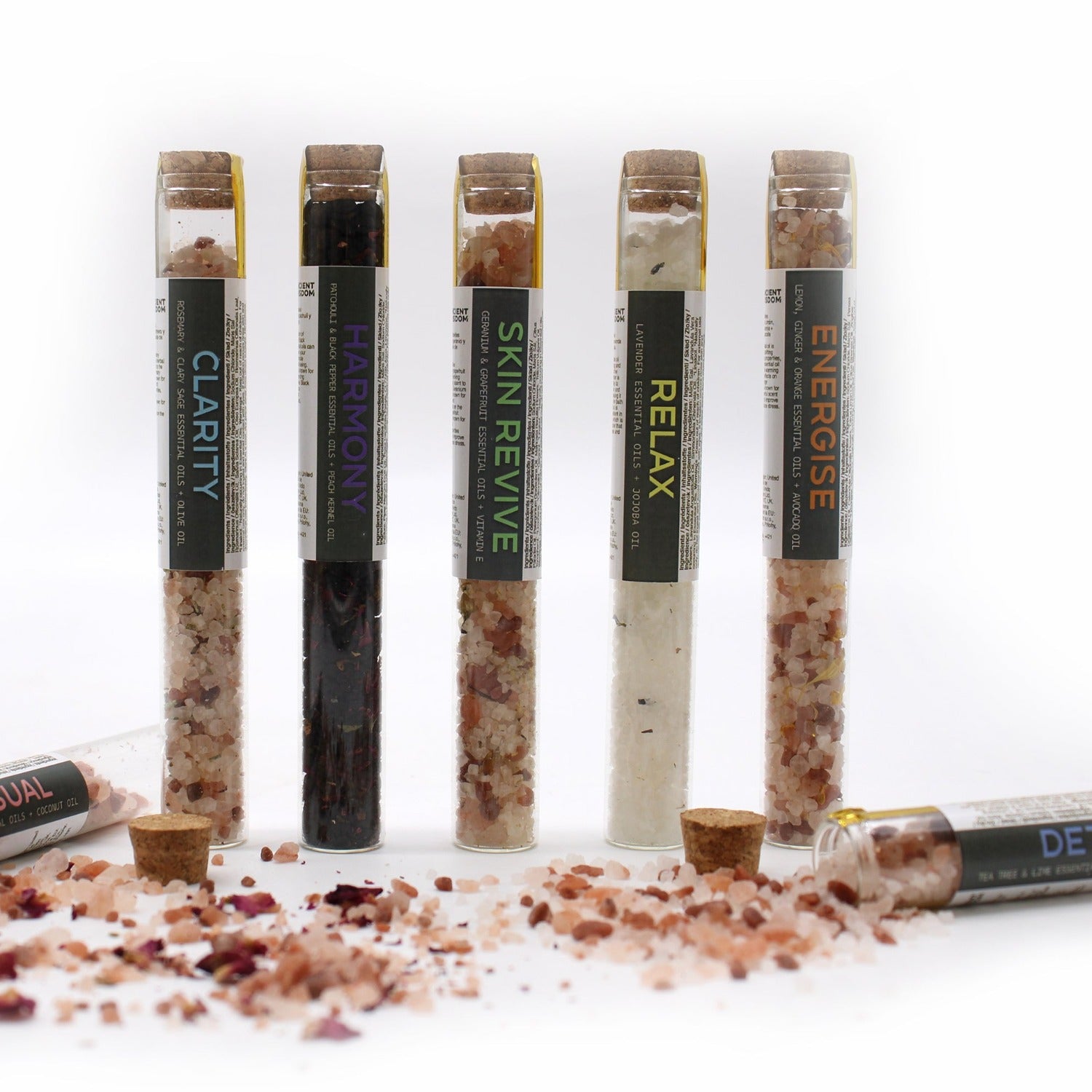 Detoxing Bath Salts Gift Box - with salt blends inSensual, Relax, Harmonise, Energise, Detox, Clarity + Skin Revive Blends