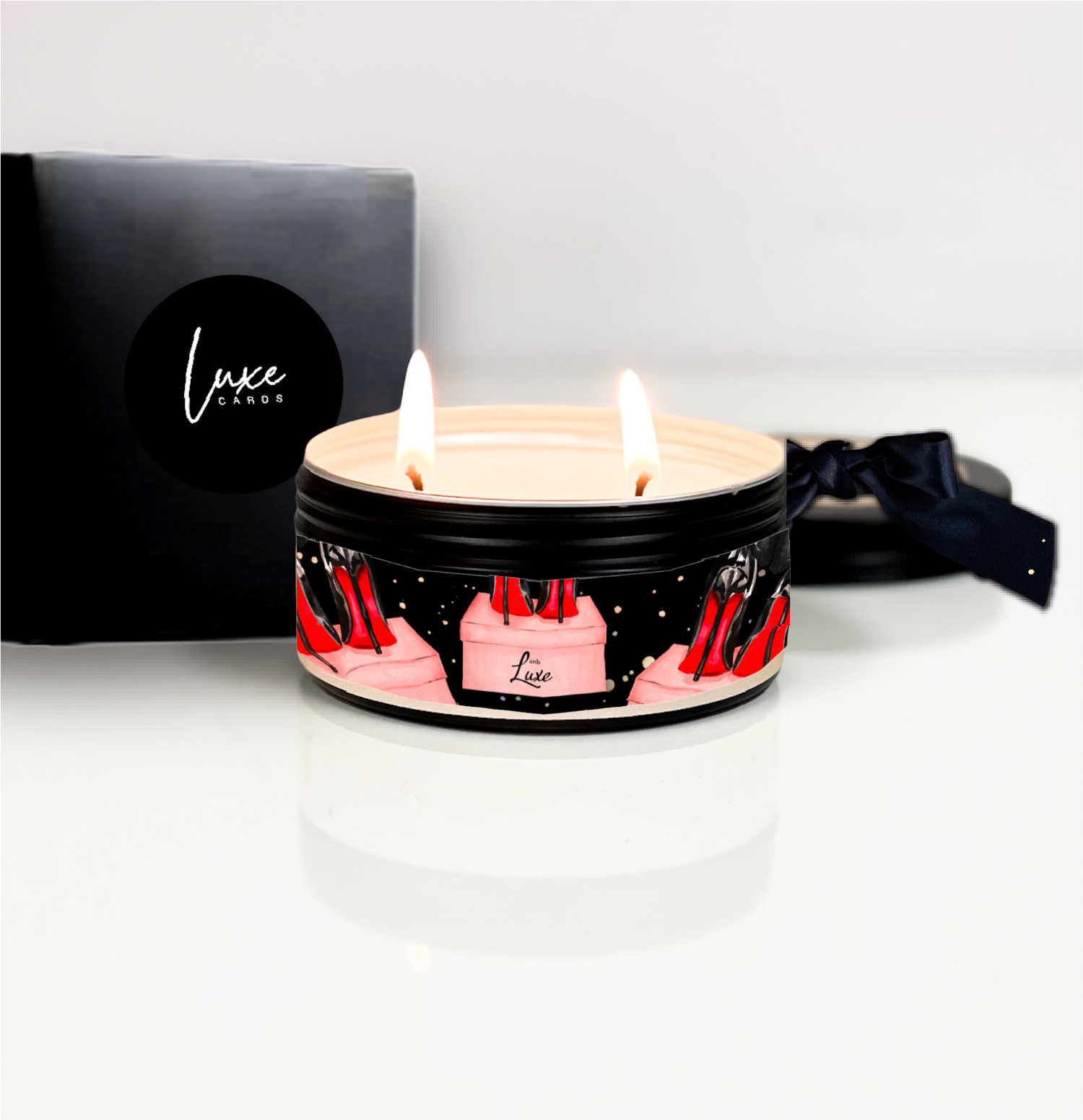 Black heels 21st birthday Candle - make a gift pairing to match your luxury card