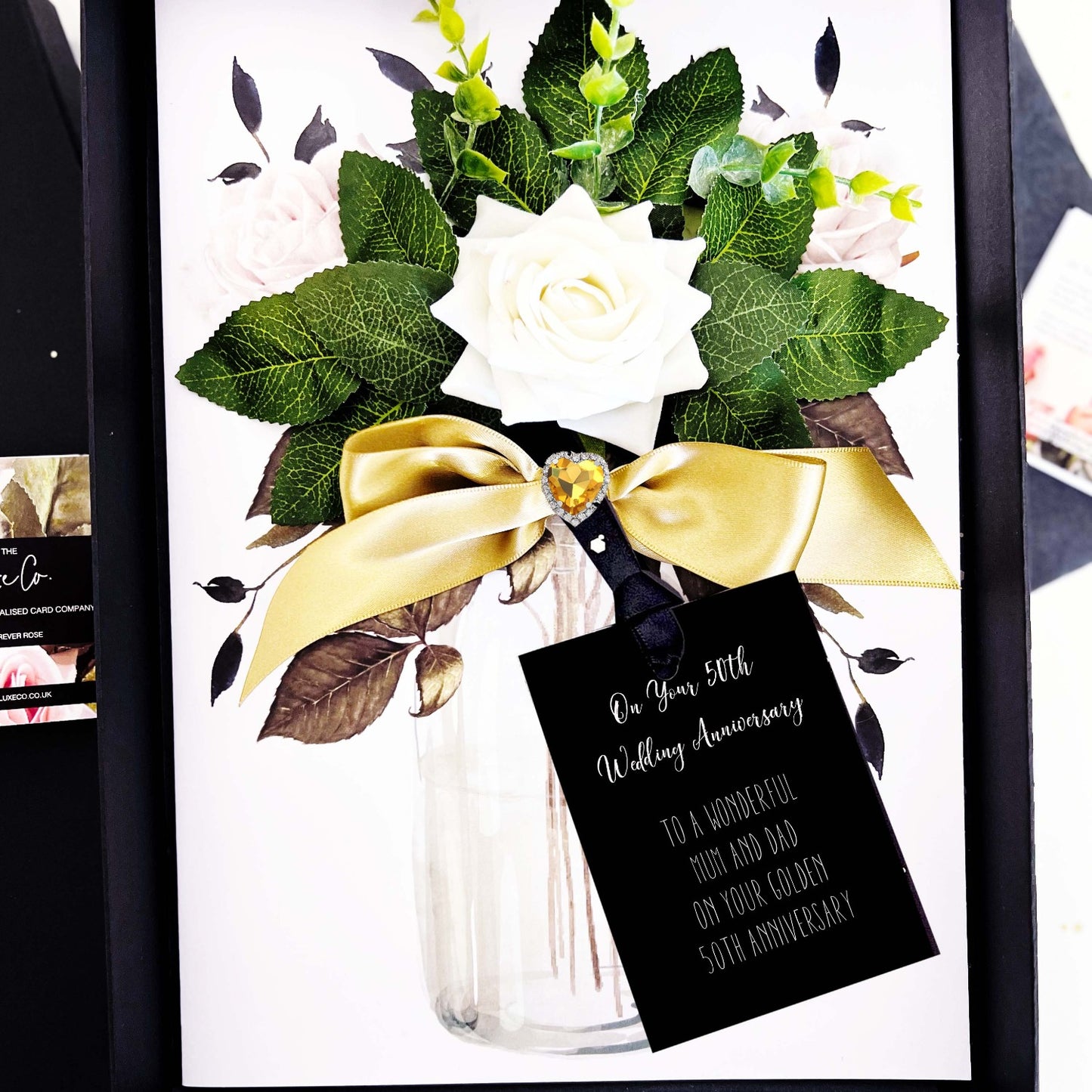 Luxury Scented Rose card with Crystal Gold Topaz Heart Keepsake Crystal Gift for 50th Wedding Anniversary