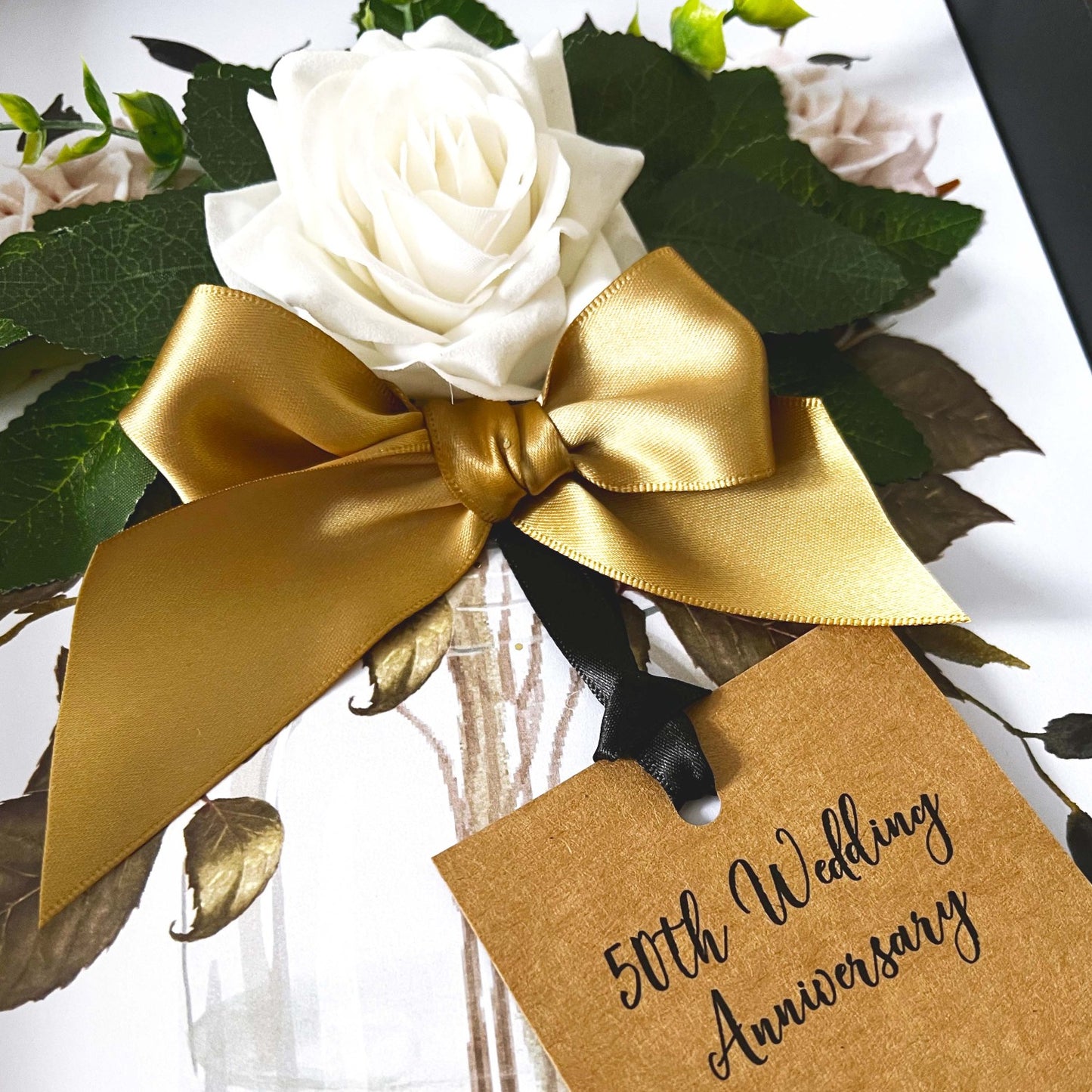 Personalised luxury scented ivory velvet rose wedding anniversary cards for wife on 50th anniversary