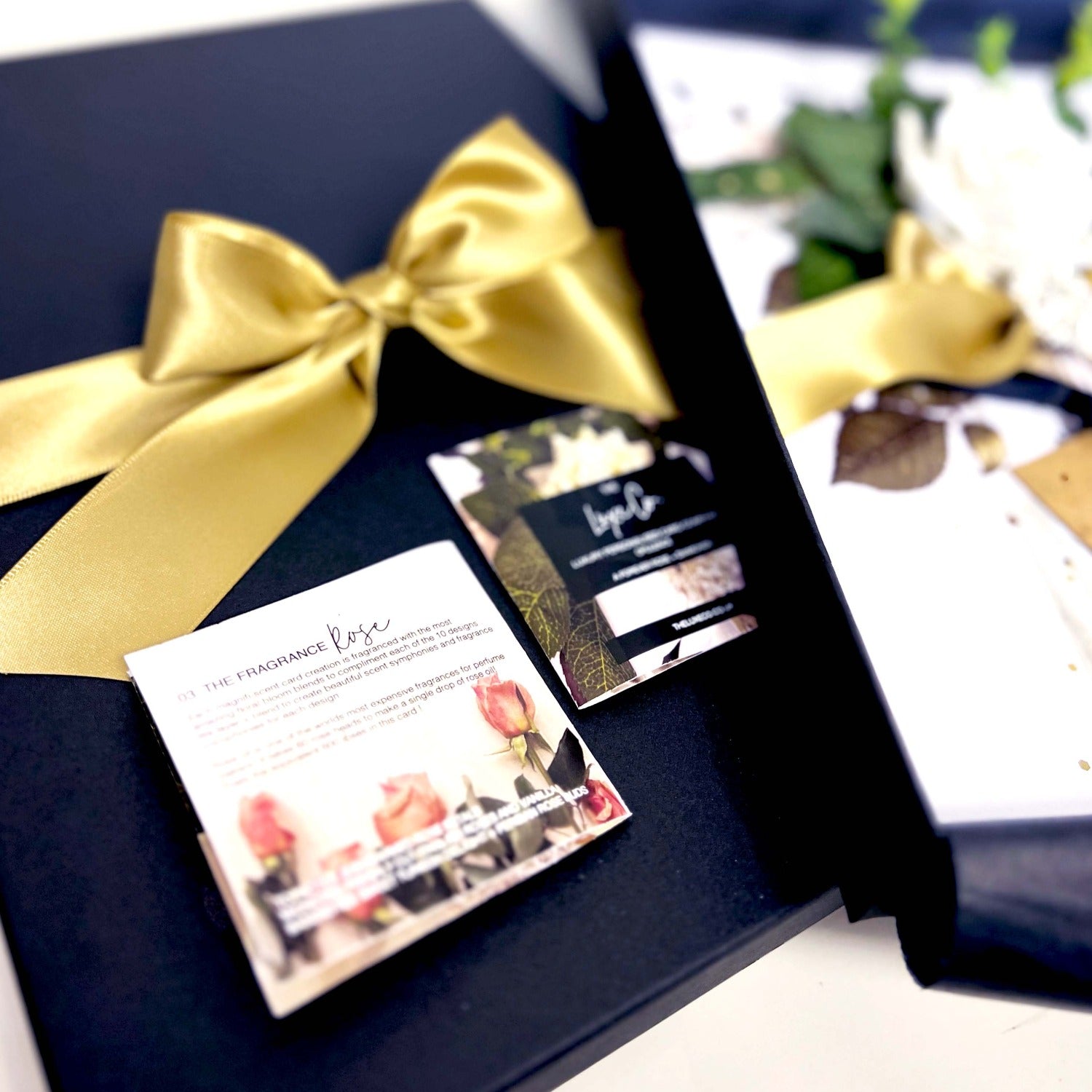 Bloom Opulence Luxury Golden anniversary cards in beautiful black gift box tied with gold sash