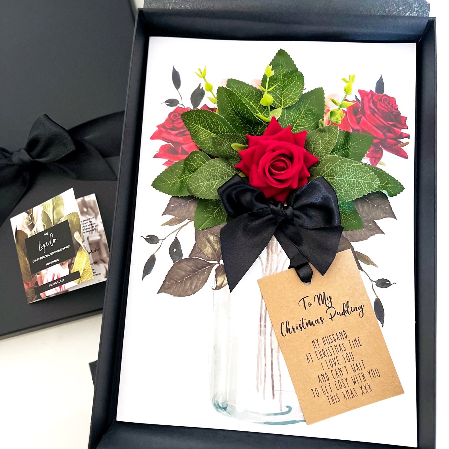 Red velvet rose handmade card for anniversary valentines christmas